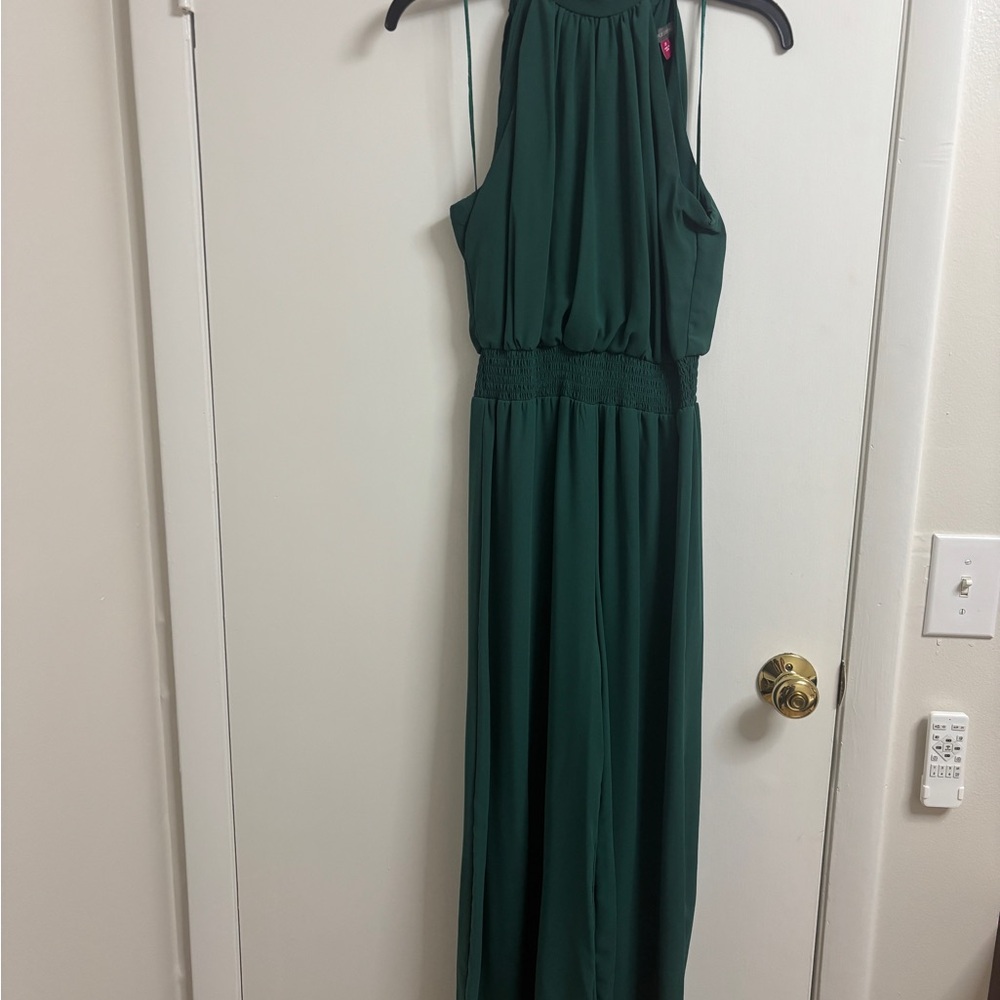 Vince Camuto Womens Georgette Smocked Halter Jumpsuit Green XS Dress - Picture 10 of 10